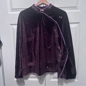 Asian purple velvet embroidered top with Mandarin collar